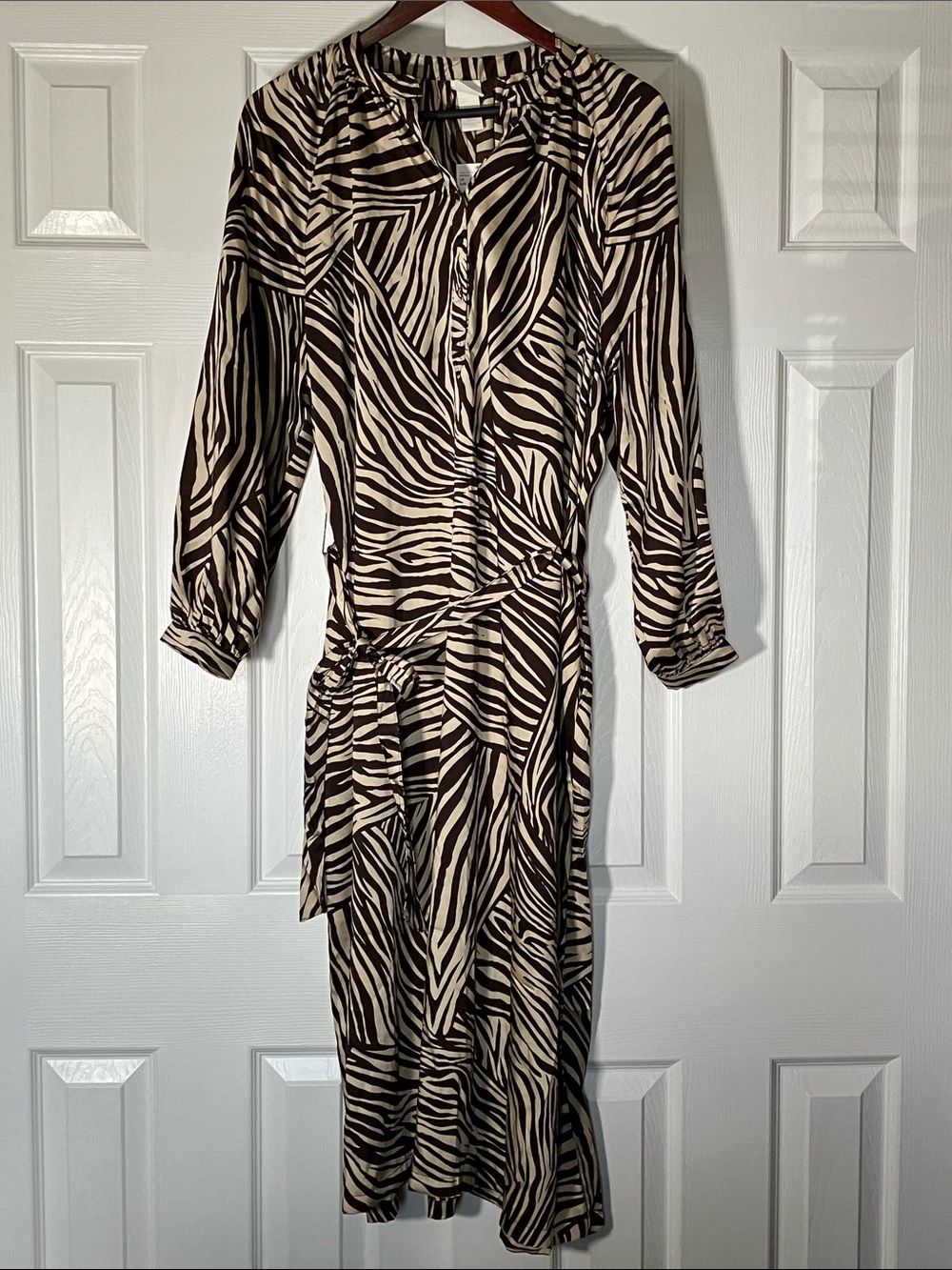 H&M Brown and Tan Zebra-Print Long Sleeve Wrap Maxi Dress